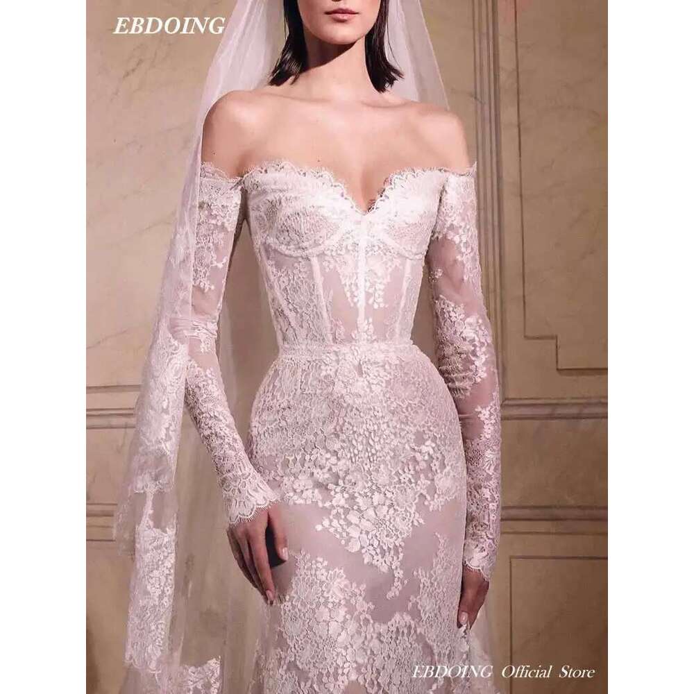 Newest Mermaid Lace Sweetheart Neck Personalized Chapel Train Off Shoulder Sleeveless Newies Wedding Dress