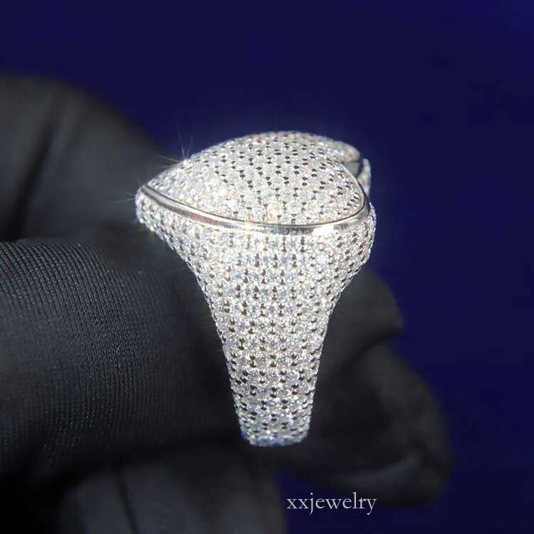 Custom Cuban Full ice out Round Moissanite Dia Heart Shape Mens Rapper Hip Hop Ring