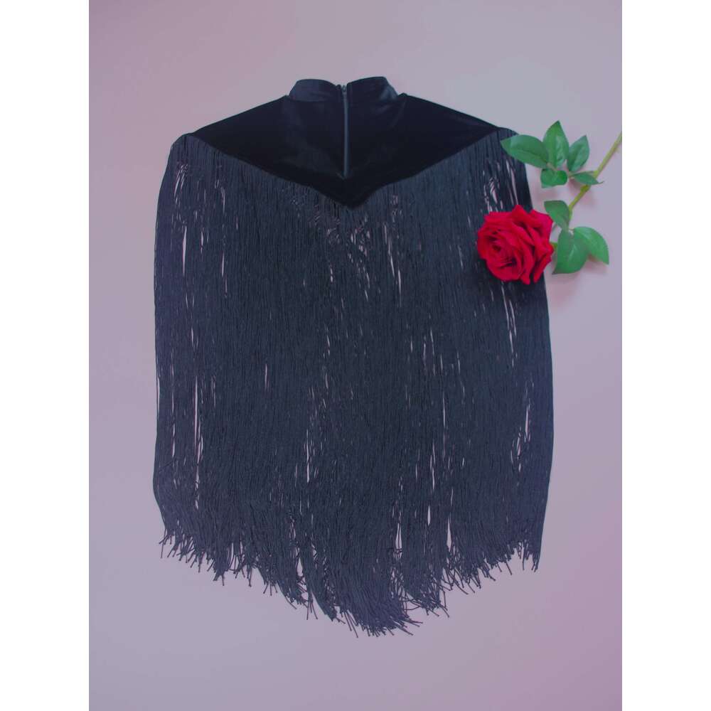 Vintage Mandarin Collar Tassel Cape, Polyester Non-Stretch Solid Color Flared Hem, Regular Fit, Woven H-e Contour, Spring/Summer/Fall