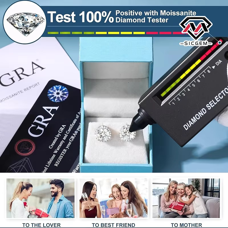 SICGEM Romantic Square Shape Moissanite Earring Stud Super Aesthetic and Chic Jewelry