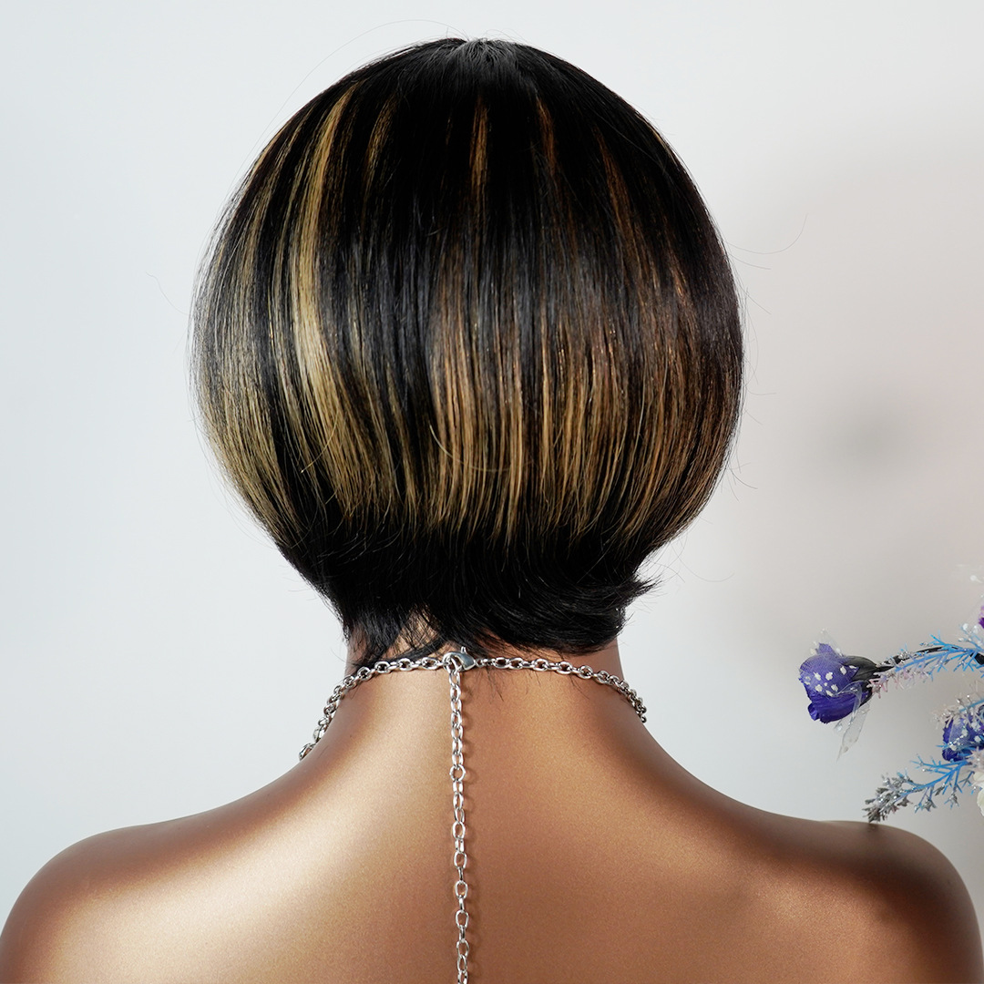 8 Inch Luxury Straight Center Part Full Lace Bob Wig Real Human Hair Machine Made Exquisite Craftsmanship Perfect for a Sleek and Elegant Look