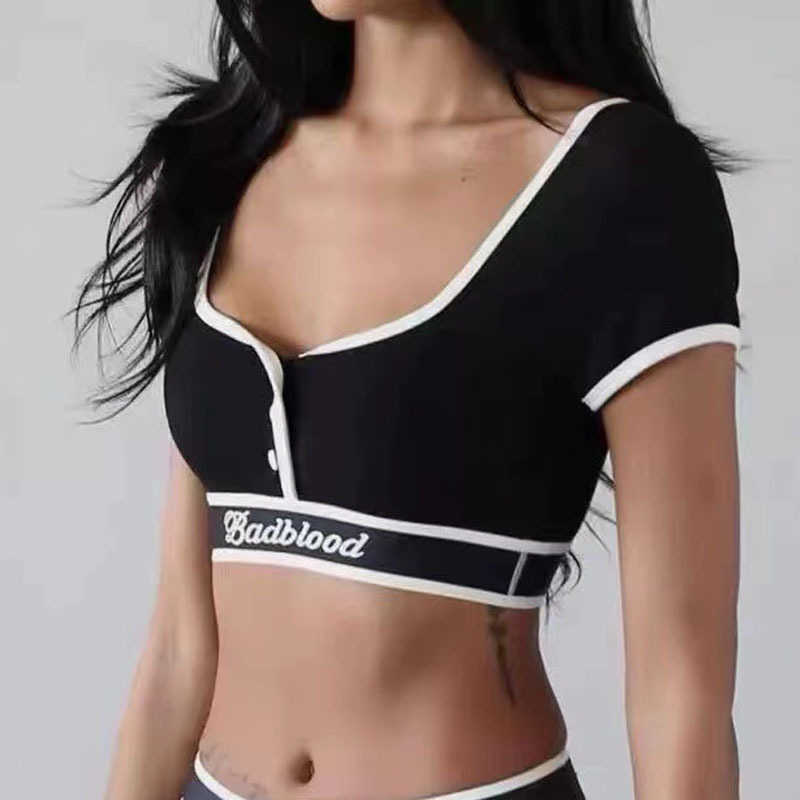 Yoga Outfit Badblood Short Long Sleeved T-shirt for Female Niche Spicy Girls American Style Minimalist Casual Yoga Sports Bra Vest H250307 G6CG