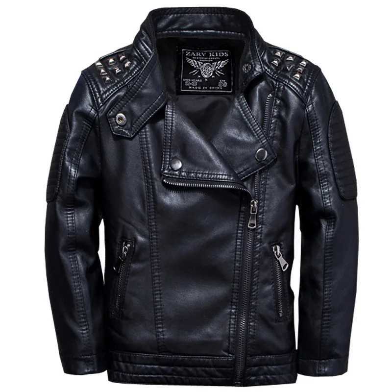 Winter Children GENUINE PU Leather Jacket Zipper BoyS Rivets Fashion Kids Spring Jacket Clothes Solid Outerwear Coats 2-16YT250313