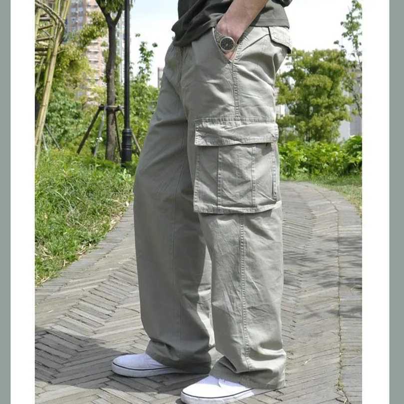 Men Plus Large Size Cargo Pants Cotton Straight Oversize Tracksuit Wide Leg Tactical Baggy Trousers Spring Summer 5XL 6XL Z1T250319