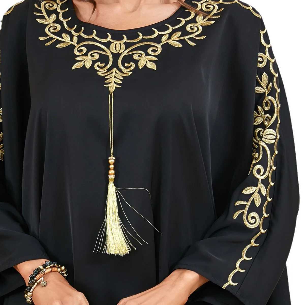 Modest slim Batwing Sve Tassel Embroidery Ktan Apricot Corban Eid Al Adha Party Evening Dress Moroccan Turkey Dubai Abaya W250310