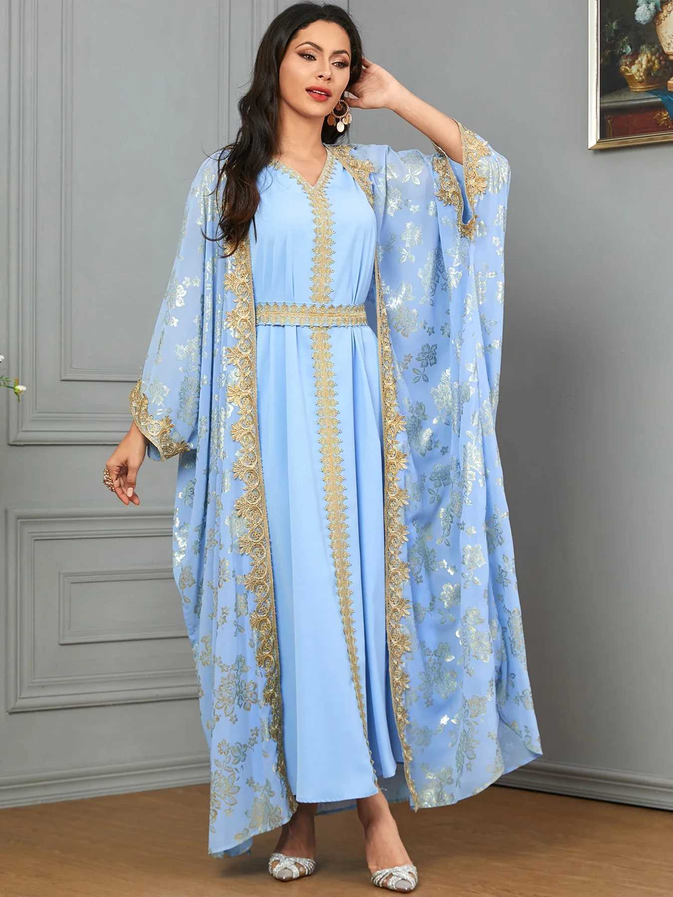 Eid al Fitr Womens Party Dress Abaya 2-piece Interior Set Jalabiya Ramadan Abayas Robe Ctan Vestidos Largos 2024XJ250310