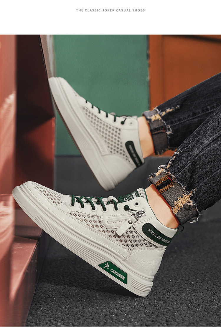 New Breathable Mesh High Top White Shoes For Men In The Summer Of 2025 Fashionable Designer High quality Board Shoes Lightweight Casual Shoes Sports J