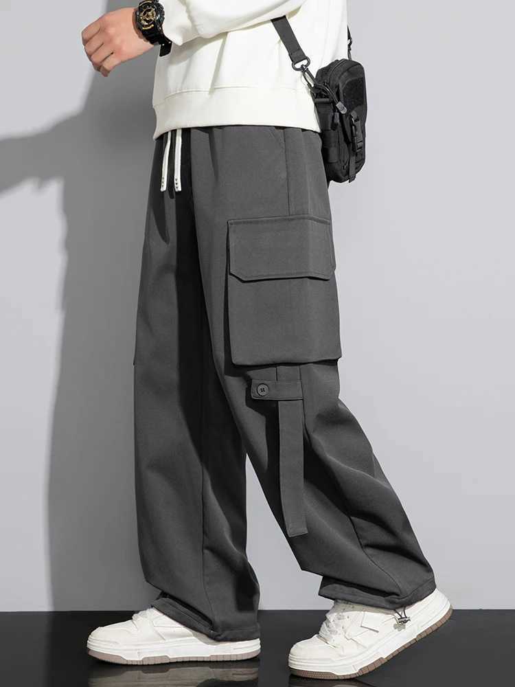 Mens straight pants for spring and summer 2025 multi pocket streetwear wide leg casual pants plus size bagged straight pantsT250319