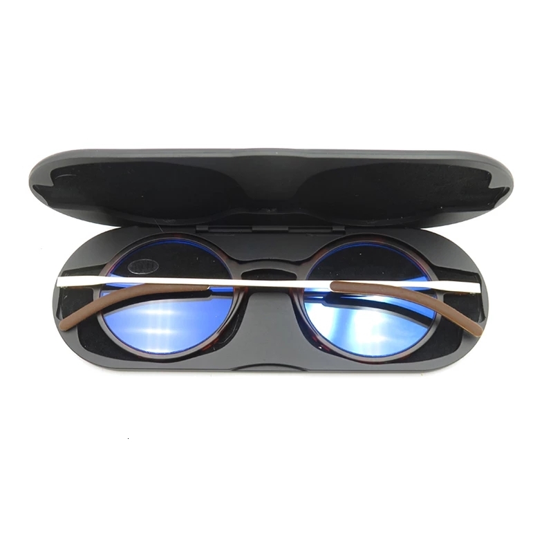 Thin Reading Protable Pocket Presbyc Eye Anti-Blue Ray Spectacles Eyeglasses With Case Round Glasses Frame +2