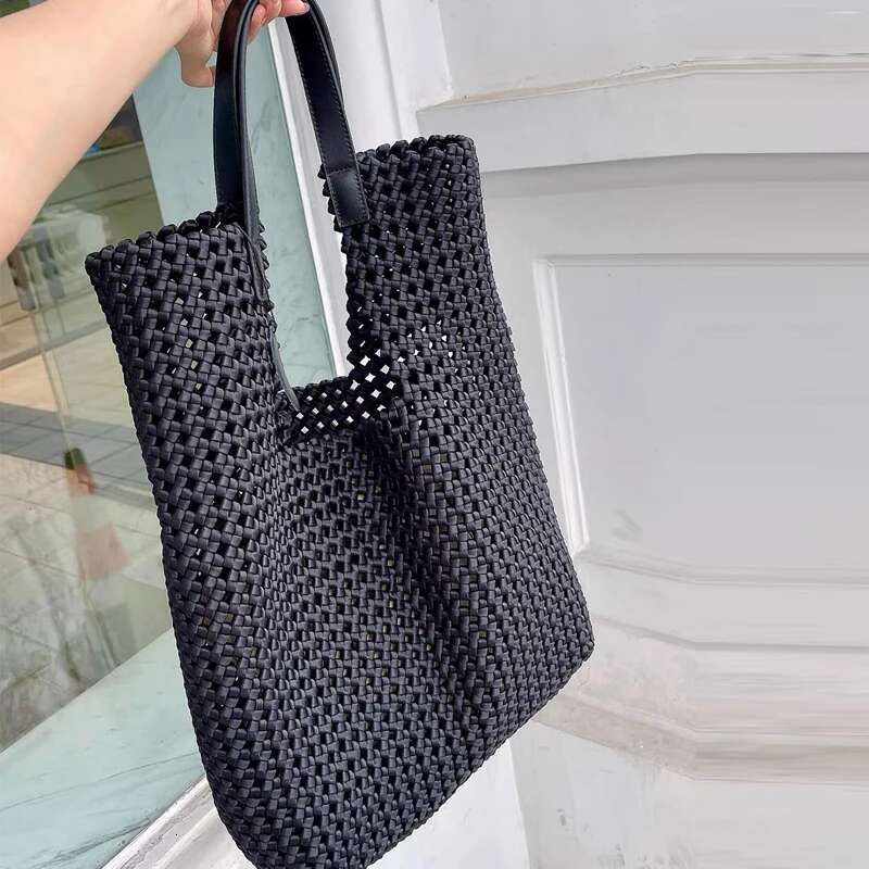 Genuine Leather Tote For Women Designer Handbags 2023 New In Cowhide Weave Hollow Out Large Capacity Shoulder Bags