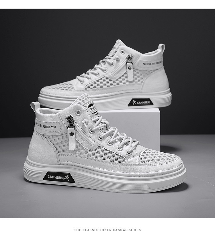New Breathable Mesh High Top White Shoes For Men In The Summer Of 2025 Fashionable Designer High quality Board Shoes Lightweight Casual Shoes Sports J