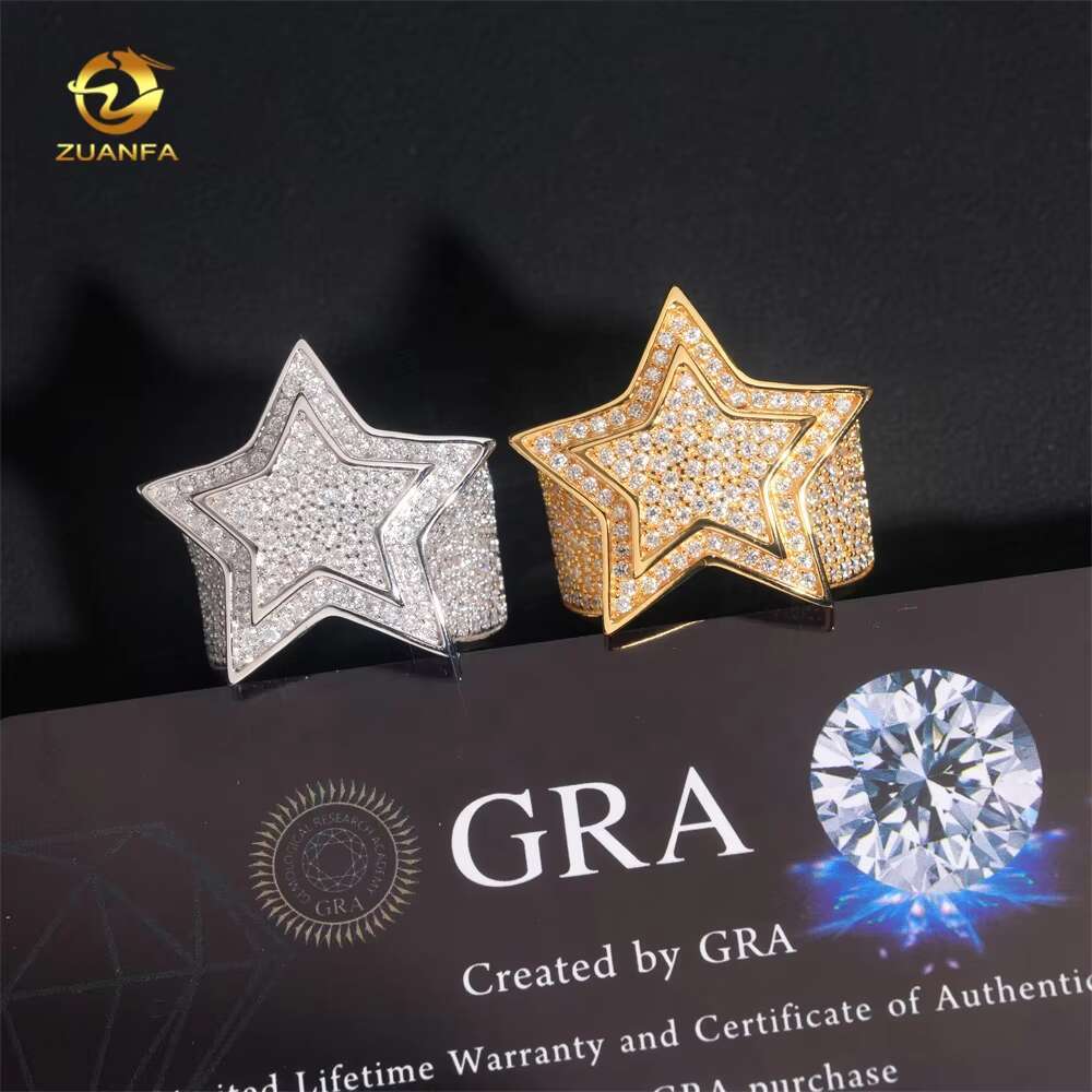 Fine Vvs Moissanite Rings Sterg Sier Men Lab Dia Hip Hop Iced Out Jewelry Ring