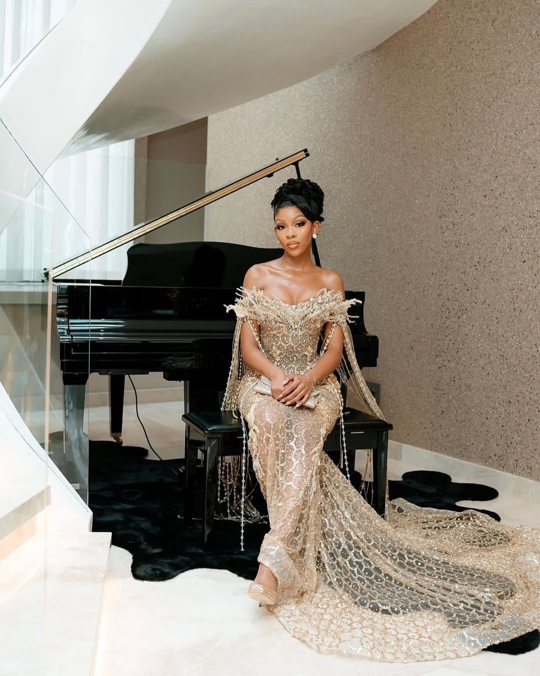 Gold Illusion Mermaid Prom Dresses 2025 Florals Crystals Sequined Evening Formal Party Second Birthday Engagement Gowns Plus Size Dress For Special Oc