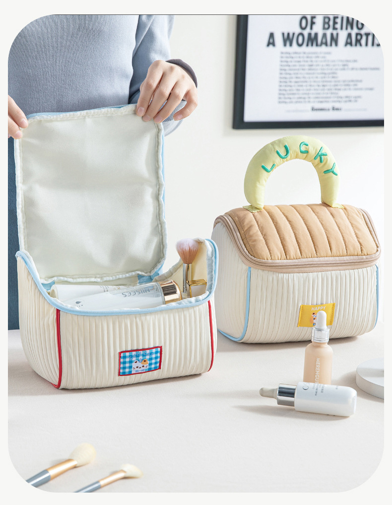 Cute House NEW Makeup Bag Girl Soft Waxy color contrast toiletry Travel portable Tote Large capacity storage bag 2025