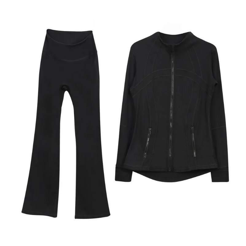 L310 Women Yoga Outfit Two Pcs Suits Long Flared Pant Jackets Set Close-Fitting Fiess Yoga WearElastic Workout Sportswear Elastic Bell-bottom Trousers