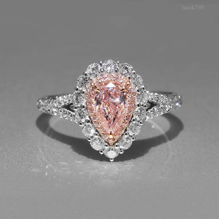 Choucong Stunning Wedding Rings Luxury Jewelry Real 100% 925 Sterling Silver Water Drop Pink Moissanite Diamond Eternity Elegant Party Women Engagemen