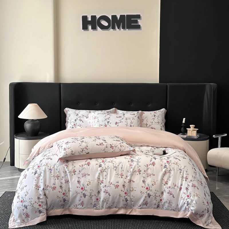 4Pcs Lyocell Bamboo Fiber Soft Silky Cool Feeling Floral Plant Prints Bedding Set Duvet Cover Bed Sheet/Fitted Sheet casesC250310