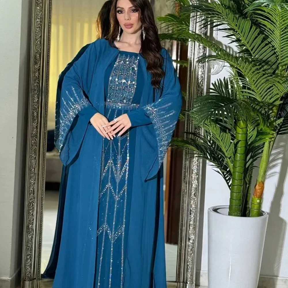 Arabia slim Dress Women Chiffon Dubai Abaya Lace-up Casual Party Elegance Fe Two Pieces Daily Dress Ktan Femme sulmanXJ250310