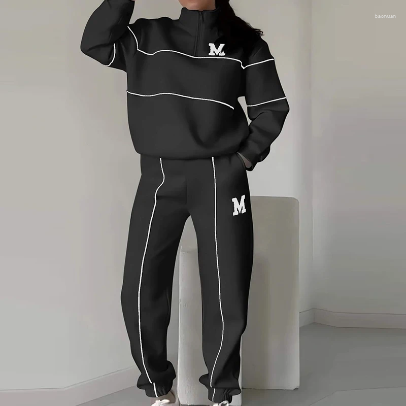 Women's Two Piece Pants Casual Letter Print Sports Set Autumn Hoodies Loose Outfit Women Stand Collar Long Sleeved Sweatshirt Suit