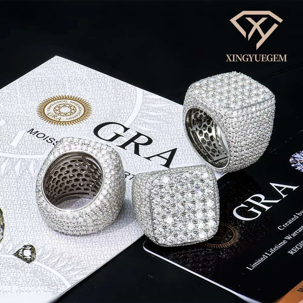 Moissanite Iced-out Square Ring Sterg Sier White Gold Plated Factory Wholesale Vvs D Hip Hop for Men Pass Dia Test