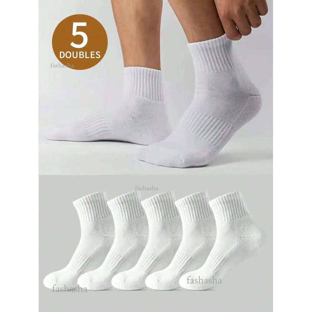 5Pairs Mens White Midcalf Length Antiodor Sports Socks For Summer 24