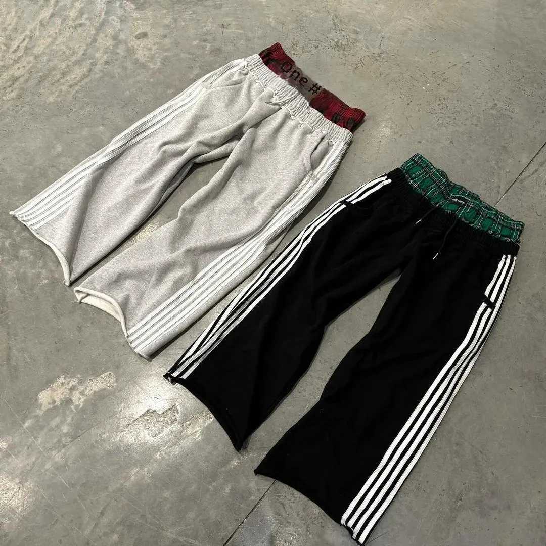 Retro Harajuku style striped mens casual pants high waist straight leg loose fit suitable for hip-hop sports pantsT250319