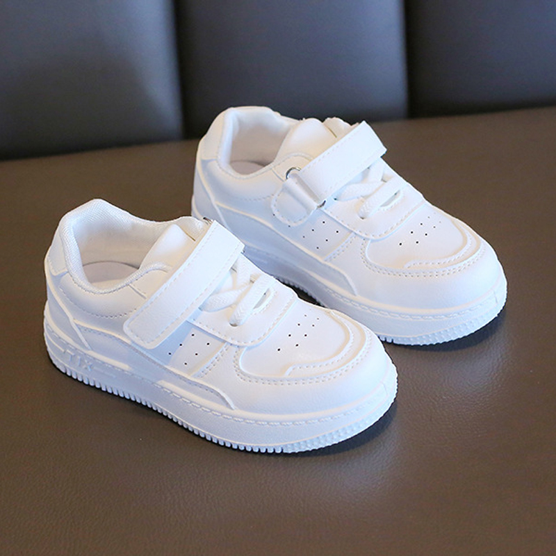 Infant Kid's Leather White Kids Shoes For Boys And Girls Fashion Children Casual Shoes Non-slip Sneakers Sizes US5.5C-US6Y 000512