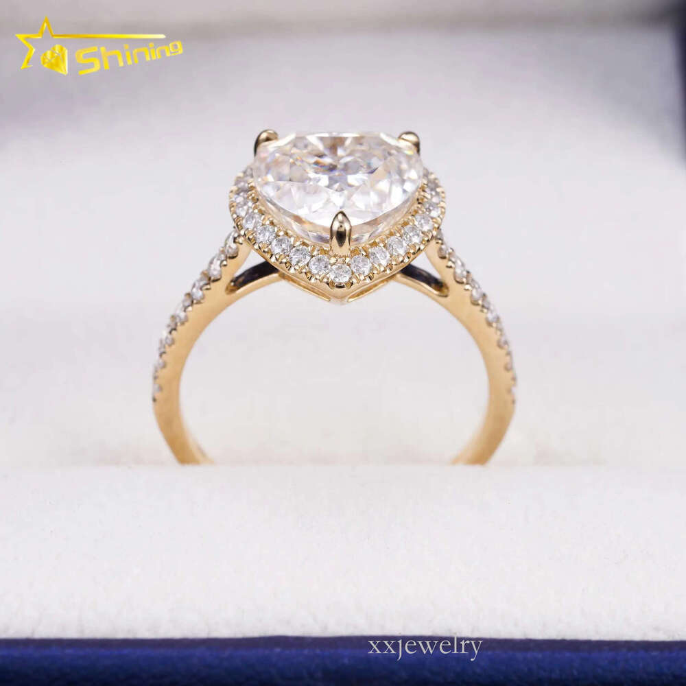 Pass Dia Tester Hot Selg 3ct 14k Gold Heart Moissanite Engagement Ring for Women