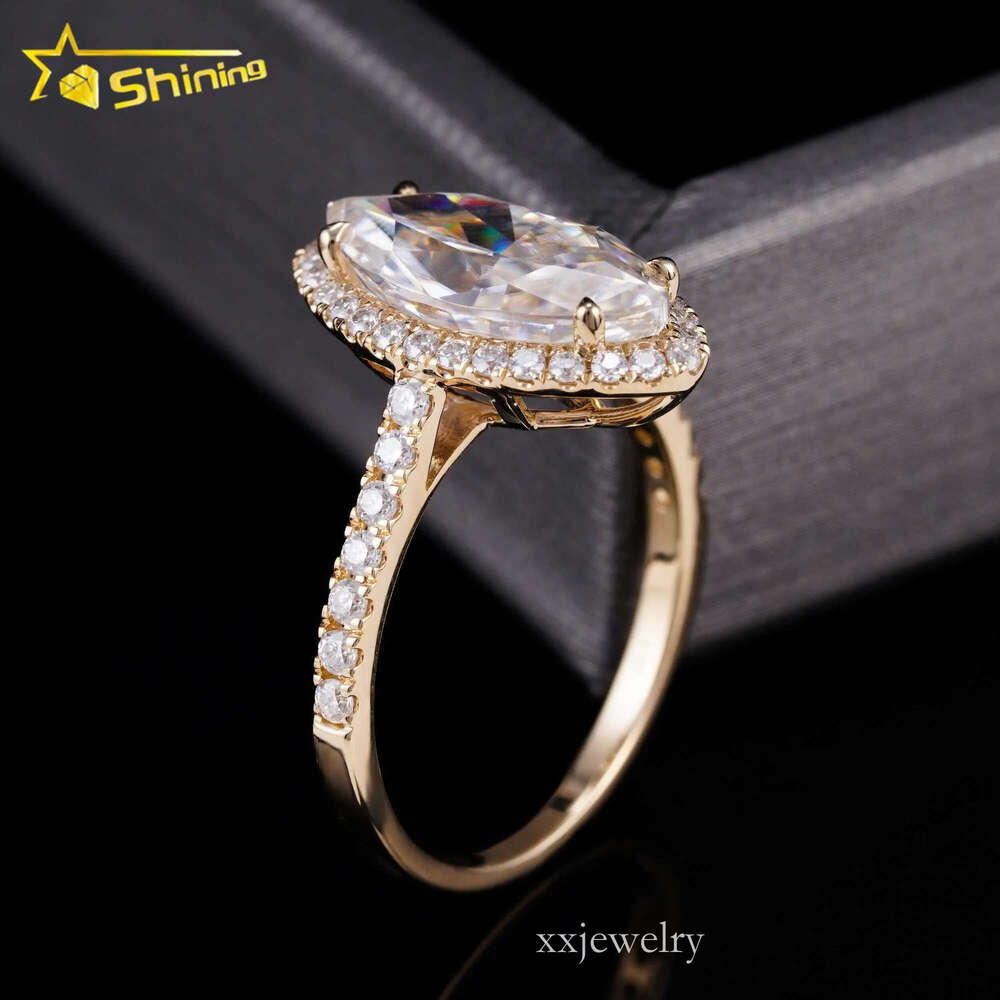 GRA Certificated 14K Gold 3CT Halo Marquise VVS Moissanite Dia Ring Custom Women Fine Engagement Wedding Rings