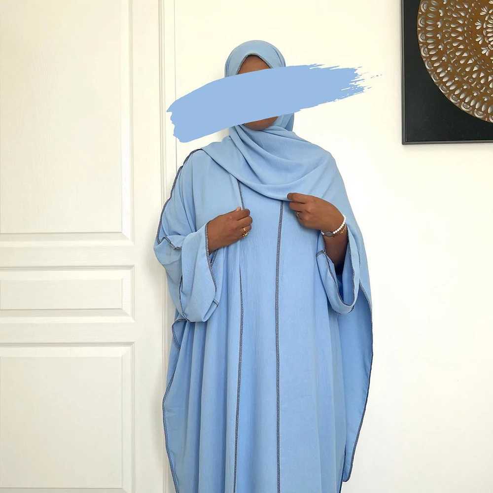 Three Piece Abaya Set With Hijab Free Belt Jazz Crepe Kimono Sveless Under Dress EID Ramadan slim Women Islamic ClothingXJ250310