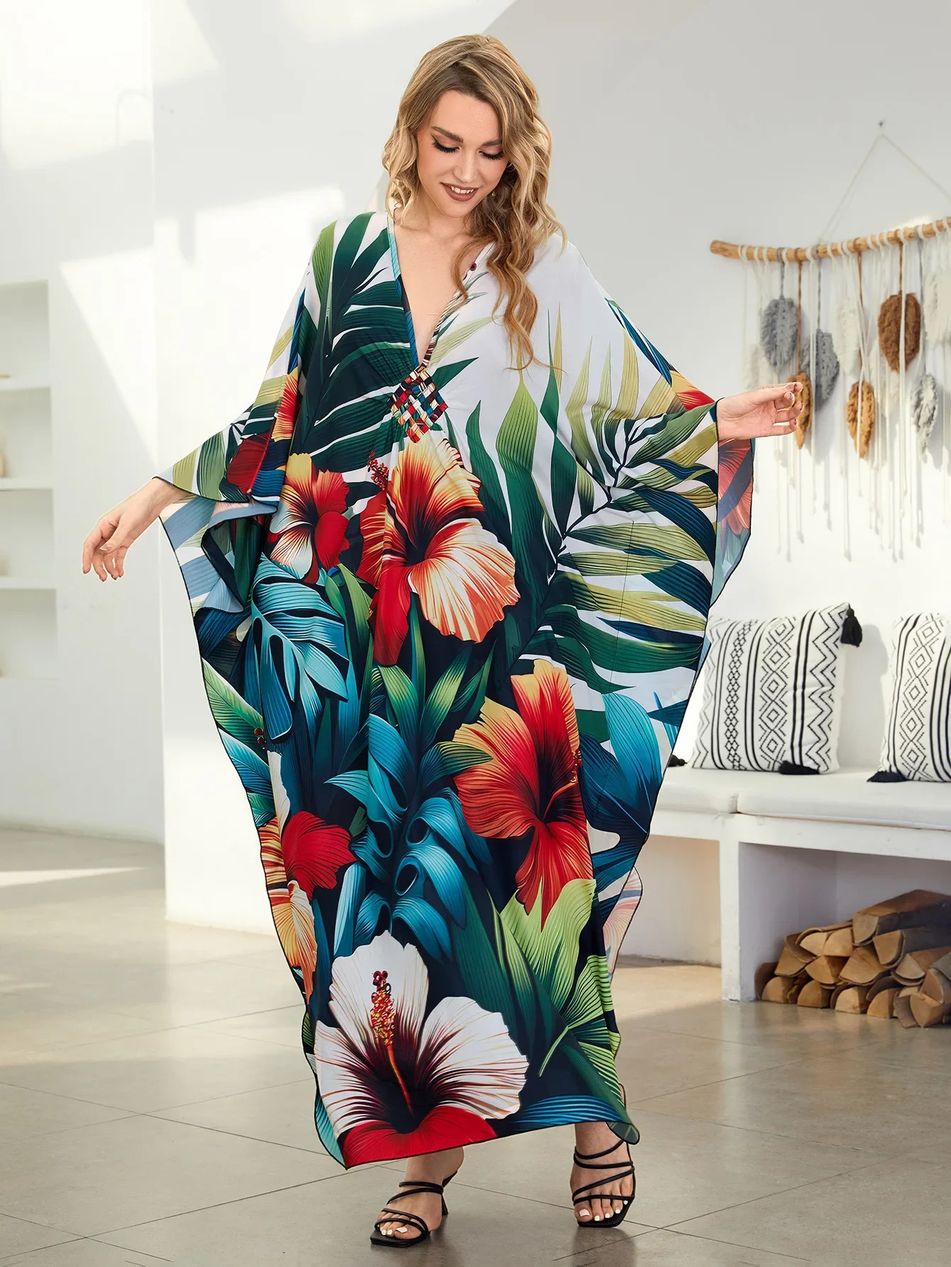 Beach Cover Ups Printed Womens Kaftans Chest Handmade Womens Maxi Dress Summer Holiday Swimsuit Direct Factory Supply 250305Z