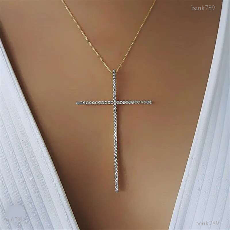 Classic Large Size Cross Pendant Necklace For Women Charm Jewelry Cubic Zircon CZ Diamond Crucifix Christian Ornaments Accessories G