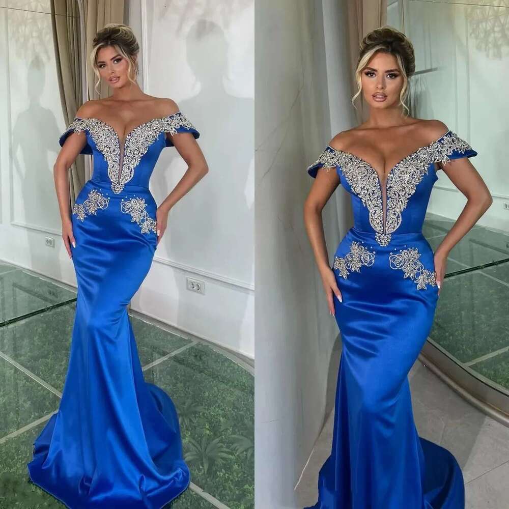 Simple Prom Dresses Crystal Beading Evening Gowns Off Shoulder Slim Mermaid Party Short Sleeve Backless Custom Made Vestidos De 6660310