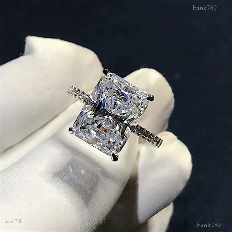 5Ct Stunning Luxury Jewelry 925 Sterling Silver Princess Cut White Topaz CZ Diamond Eternity Ring Women Wedding Engagement Band Ring