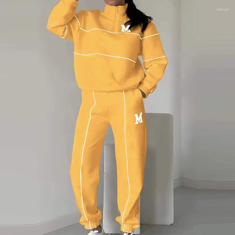 Women's Two Piece Pants Casual Letter Print Sports Set Autumn Hoodies Loose Outfit Women Stand Collar Long Sleeved Sweatshirt Suit