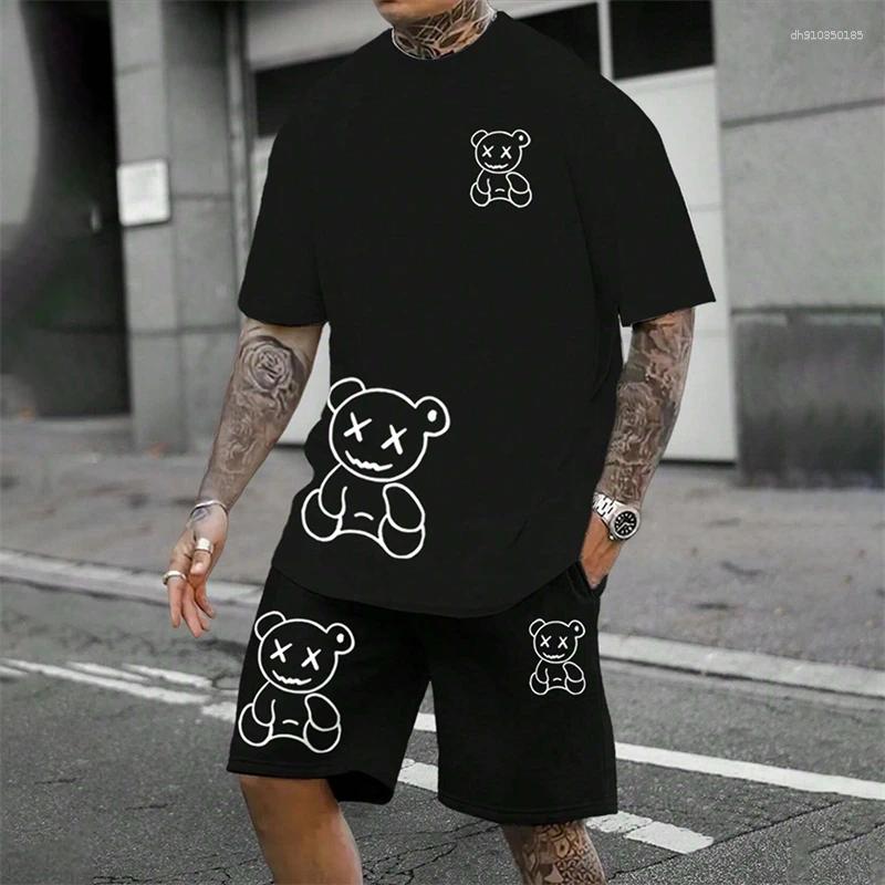 Men's Tracksuits Short Sleeved Shorts Set Fashionable King Printed T-shirt 2 Sets Casual Round Neck Jumper Breathable Sportswe