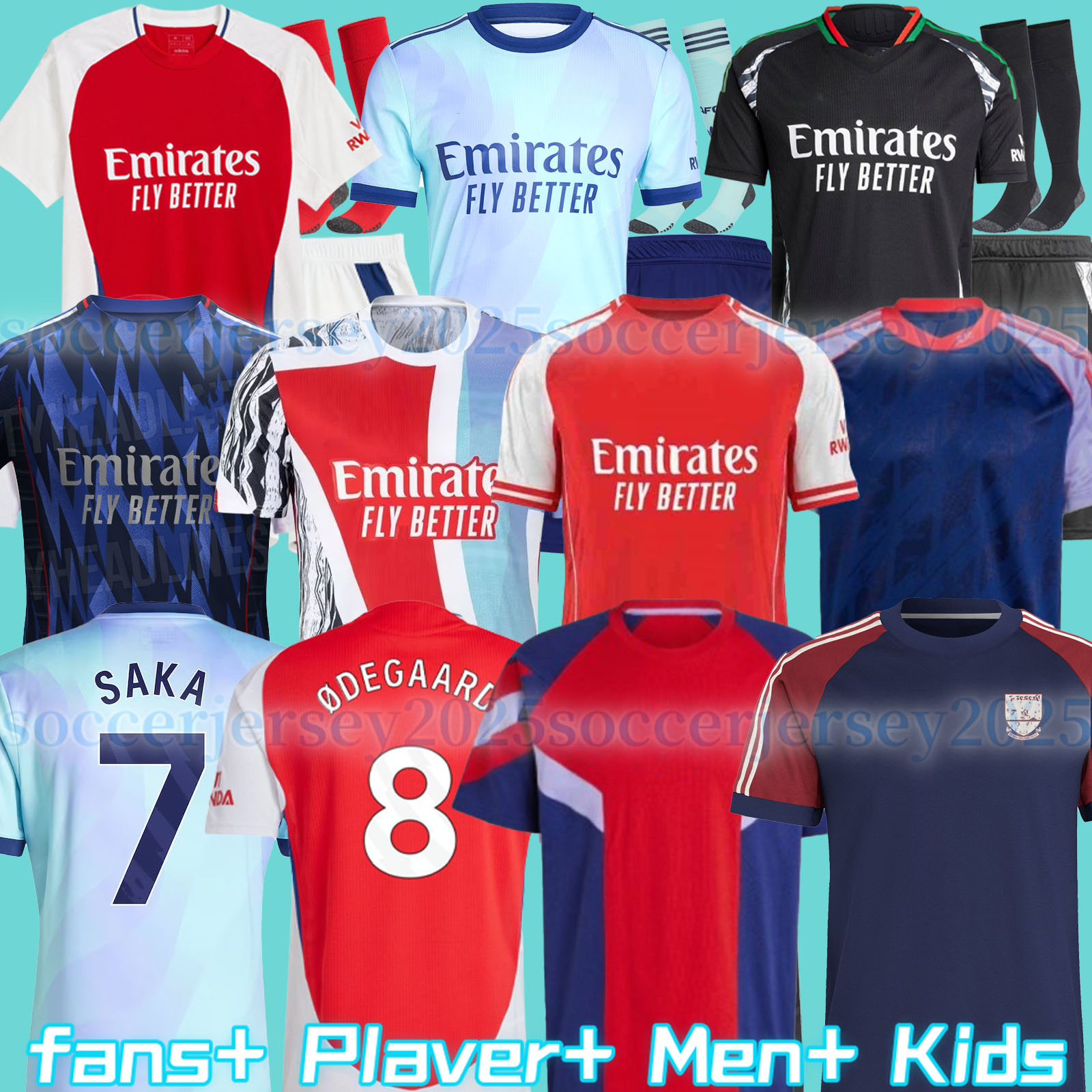 25 26 ODEGAARD HAVERTZ RICE SAKA soccer jerseys Fans Player version 2025 football shirt Men Kids sets arsenalfootball kits arsenaljersey arsenalfootball kits 24 25