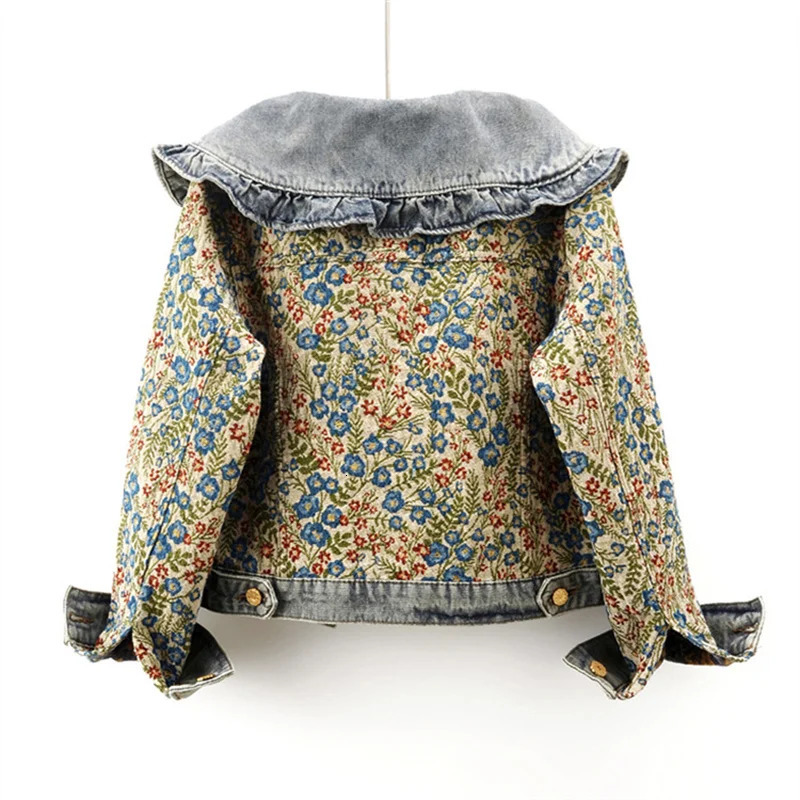 Spring and autumn jacquard embroidered denim jacket for women loose short casual Peter Pan collar 250226