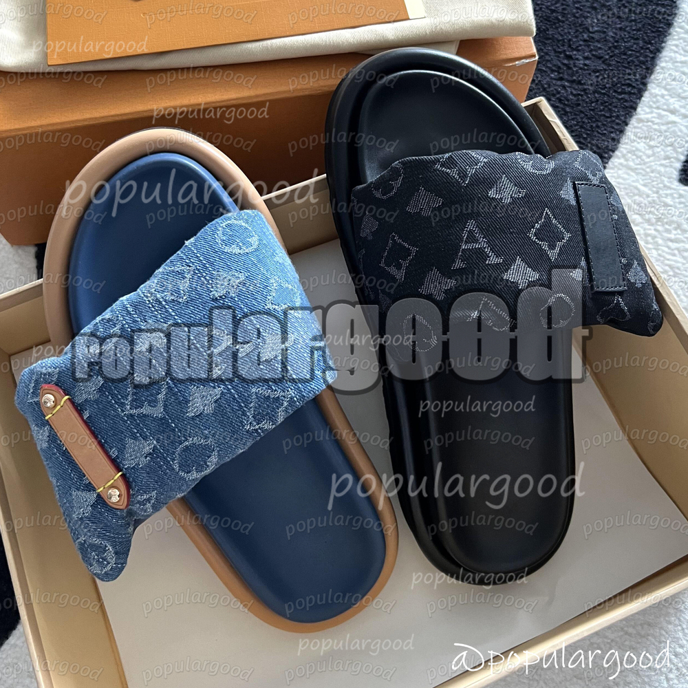 Designer Pool Pillow Sliders Women Men Sandals slippers Flat Comfort Mules Slides sandles Classic Prints Embossed Summer Sandals Black Grey vintage sandale Shoe 08