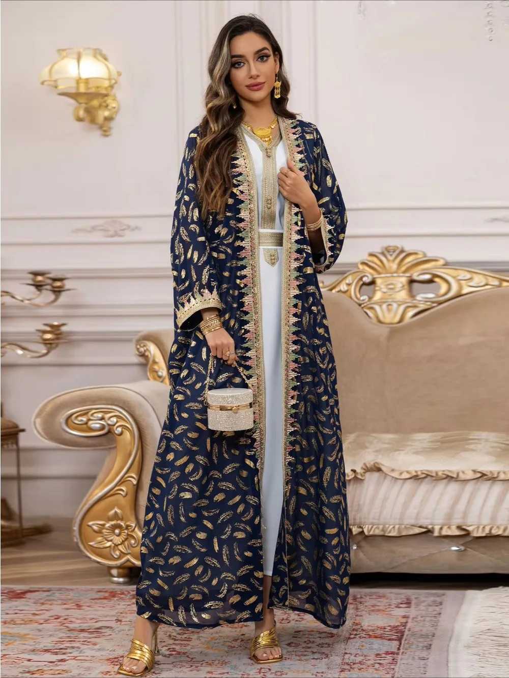 slim Abaya 3 Piece Set Women Party Dresses Cardigan Robe Sashes Suit Bronzing Jalabiya Ramadan Morocco Dubai Ktan Vestidos W250310