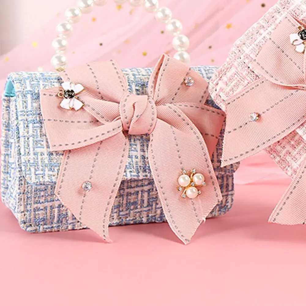 New Fashion Mini Korean Handbags Kids Purses Bow-knot Crossbody Cute Pearl Hand Bags Tote Little Girl Small Party Coin PouchT250310