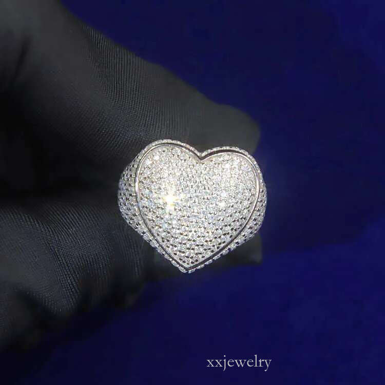 Custom Cuban Full ice out Round Moissanite Dia Heart Shape Mens Rapper Hip Hop Ring