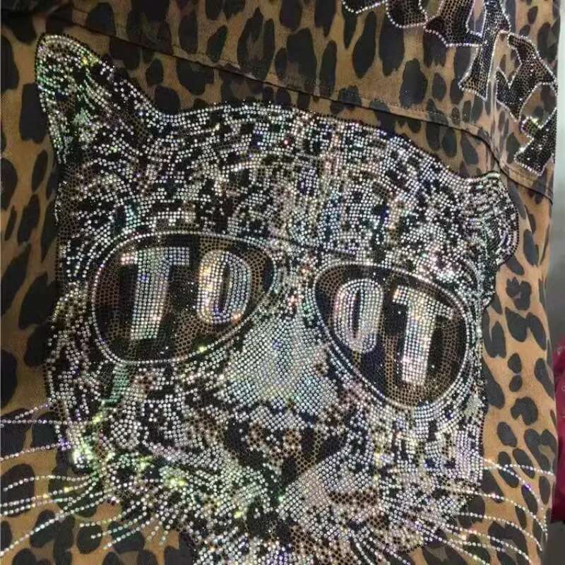 Street Personality Leopard Print Plus Women's Dias Stamping Gothic Style Big Size Blouse 2024 Autumn Winter Top