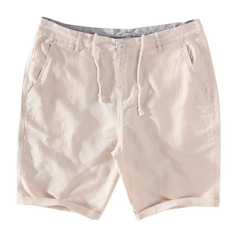 Cotton Linen Shorts for Men Summer Solid White Straight Loose Holiday Shorts Man Casual Button Fly Short Pants 037250304