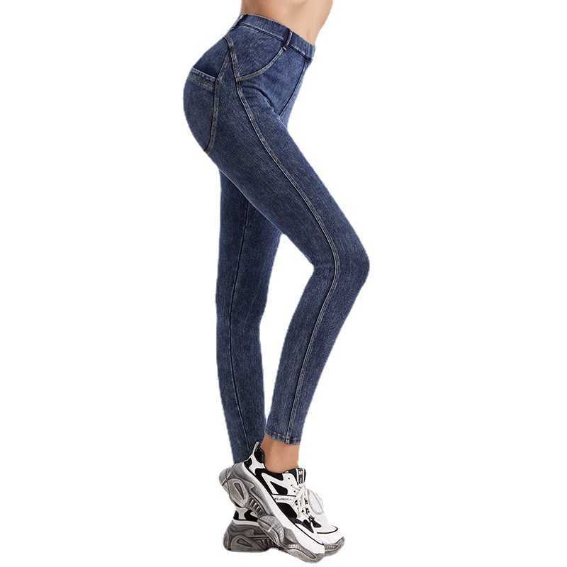 Yoga Outfit 2021 New Sports Fitness Leisure Out of the Street with Pockets Lifted Buttocks Peach Tight Pants Jeans H250307