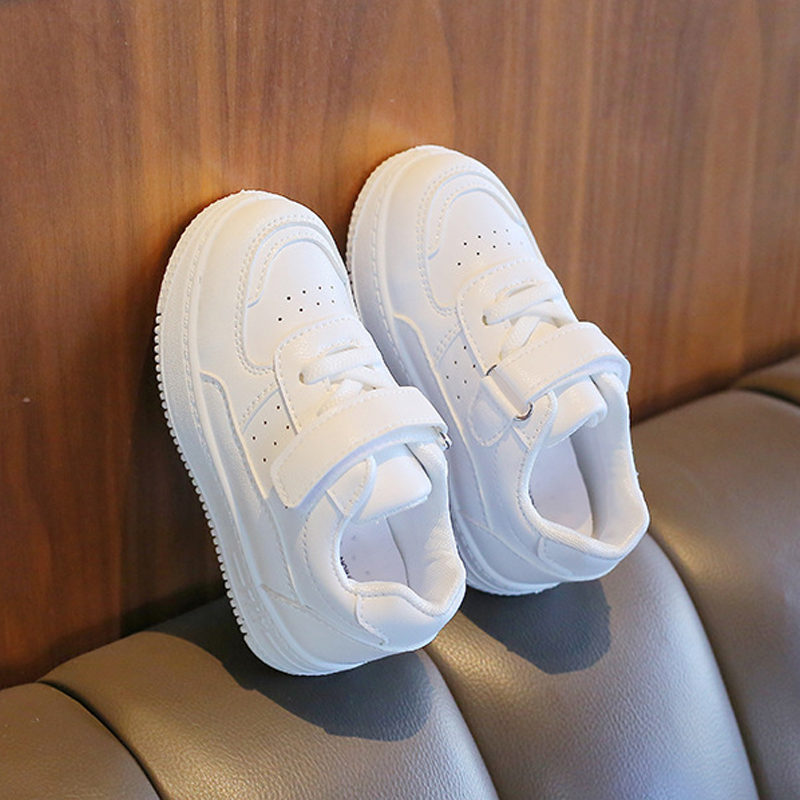 Infant Kid's Leather White Kids Shoes For Boys And Girls Fashion Children Casual Shoes Non-slip Sneakers Sizes US5.5C-US6Y 000512