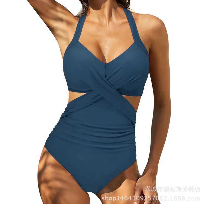 Womens Swimsuit Cut Out One Piece Swimsuit Halter High Waist Beachwear Monokini Push Up Swimsuit One Piece Swimwear Women 2022XJ250310