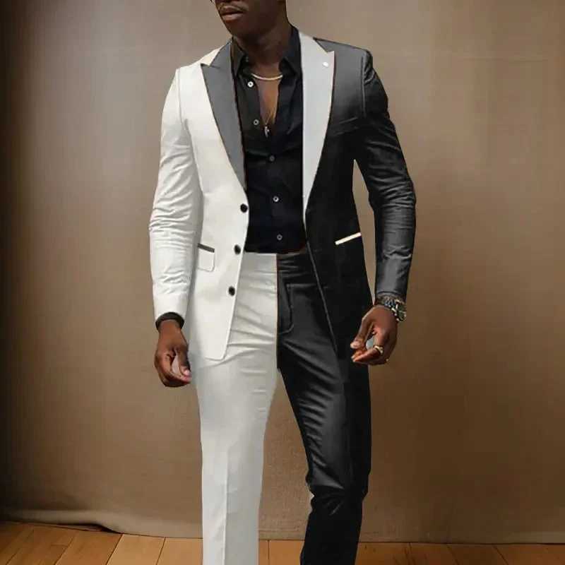 Splice Color Men Suits Wedding Peaked Lapel 3 Buttons Groom Tuxedo Slim Bridegroom Suits 2 Pcs Jacket With Pants Fashion Design W250310
