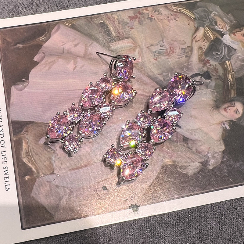 High carbon precision pink mixed color zircon heavy industry flower high-end fashion exquisite necklace jewelry set