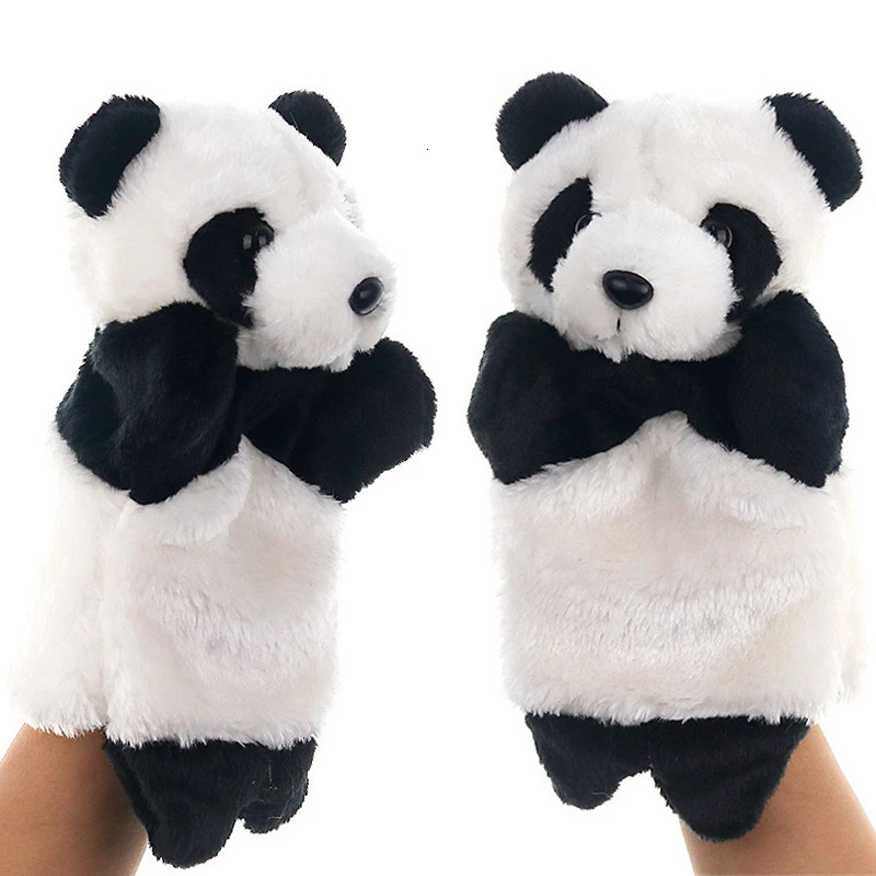 Free shipping 25cm Panda Plush Hand Puppet Animal Stuffed Doll Soft Glove Cartoon Role Play Bedtime Story Telling Kid Children Learning ppet